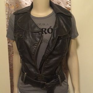 Bebe Faux Leather Distressed Moto Vest
